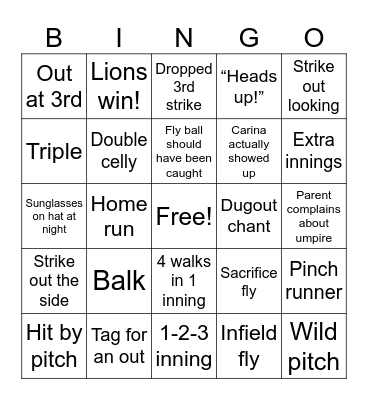 LHS Baseball Bingo Card