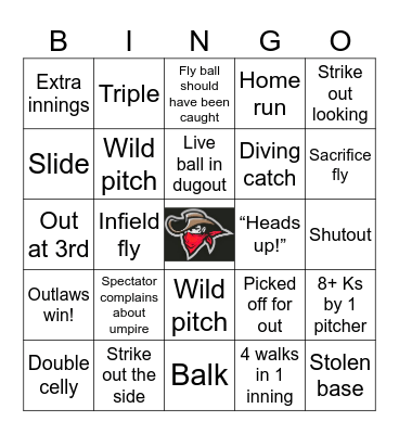 Outlaws Baseball Bingo Card