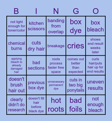 Hairdresser Reacts Bingo Card