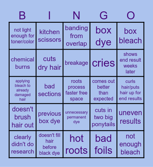 Hairdresser Reacts Bingo Card