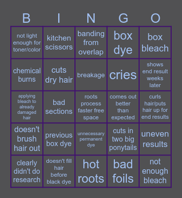 Hairdresser Reacts Bingo Card