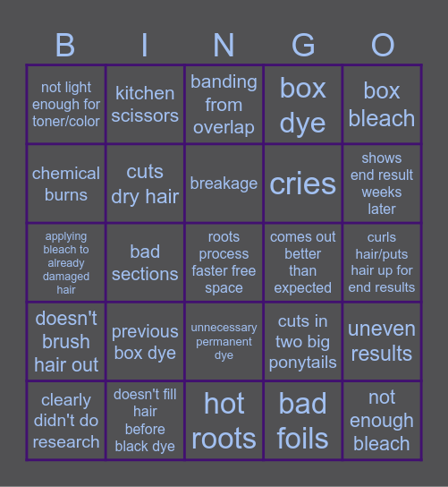 Hairdresser Reacts Bingo Card