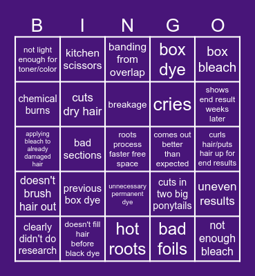 Hairdresser Reacts Bingo Card