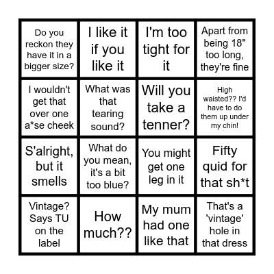 Shopping for Vintage Clothing Bingo Card