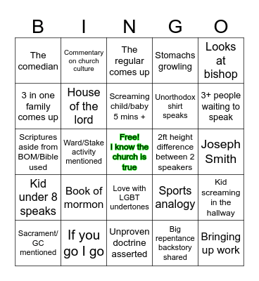 Fast and Testimony Bingo Card
