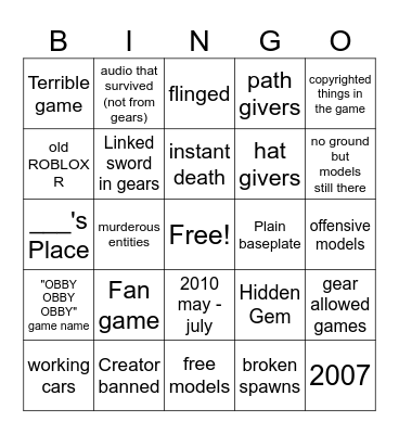 ROBLOX roulette bingo Card