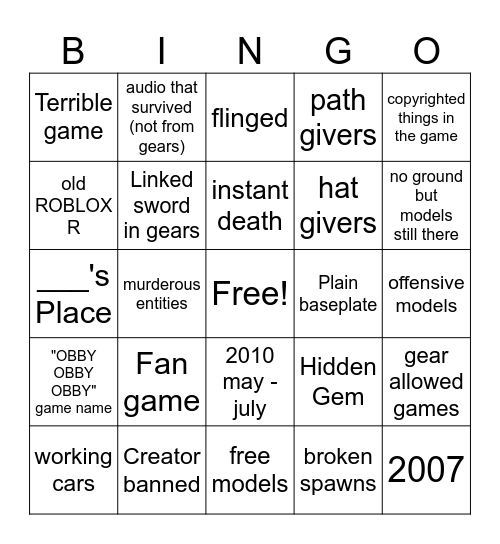 ROBLOX roulette bingo Card