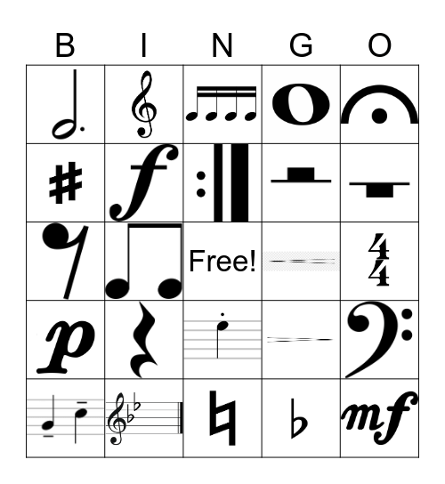 Musical Symbol Bingo Card