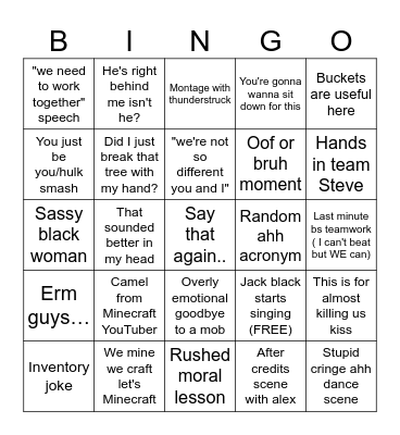 Minecraft Movie Bingo Card