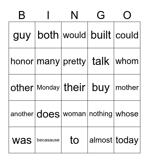 UFLI Heart Words Bingo Card
