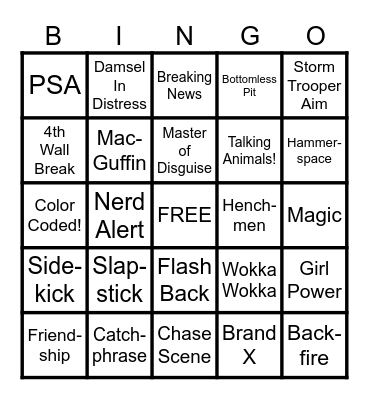 Saturday Morning Cartoon Trope Bingo Card