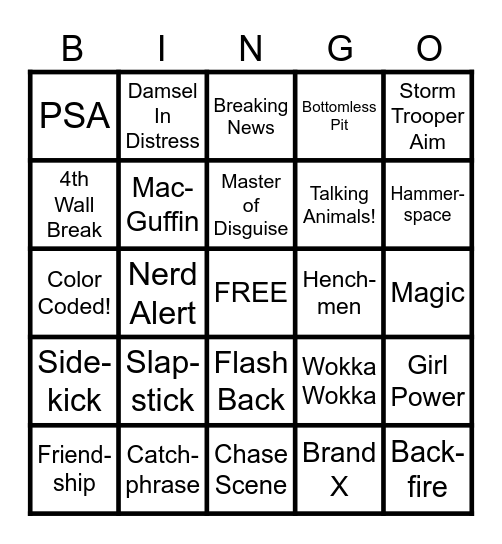 Saturday Morning Cartoon Trope Bingo Card
