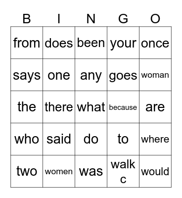 UFLI Heart Words Bingo Card