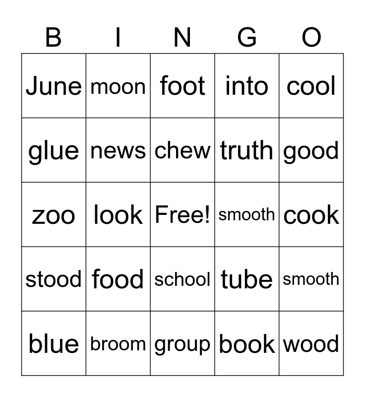 U6 W2 Long oo and Short oo Bingo Card