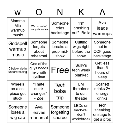Tech Week Bingo Card