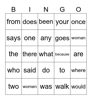 UFLI Heart Words Bingo Card