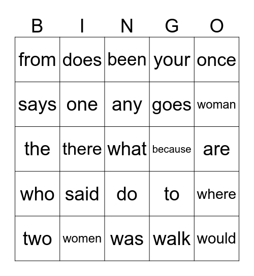 UFLI Heart Words Bingo Card