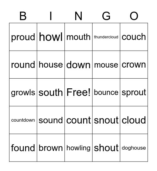 U6 W3 Diphthong /ou/ (ou, ow) Bingo Card