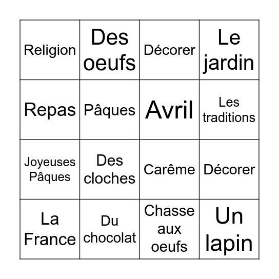 Pâques Bingo Card