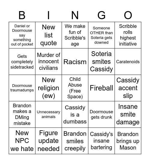 Crooked Moon Bingo Card