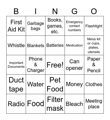 Emergency Preparedness Bingo Card