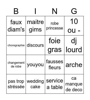chic et élégant Bingo Card