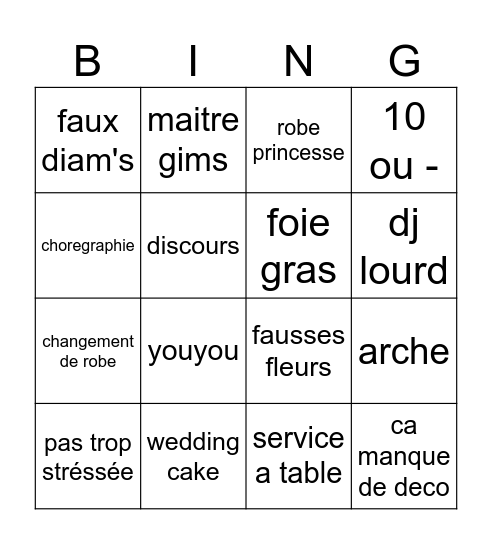 chic et élégant Bingo Card