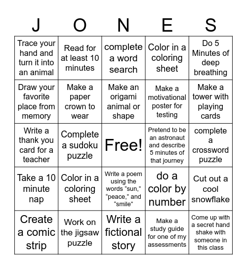 LEAP into Relaxation! Bingo Card