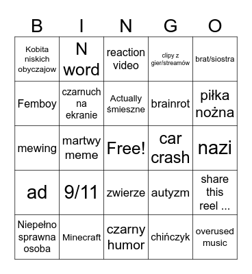 Instagram reels Bingo Card