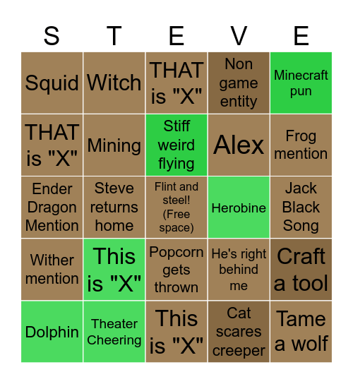 A Minecraft Movie Bingo Card