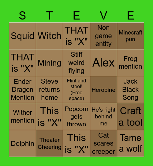 A Minecraft Movie Bingo Card