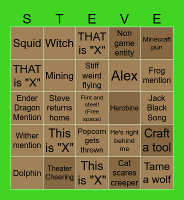 A Minecraft Movie Bingo Card