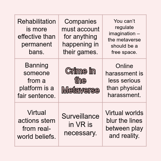Crime in Virtual Worlds Bingo Card
