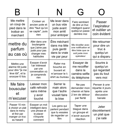 Humiliations Bingo Card
