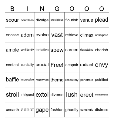 Vocabulary Bingo Card