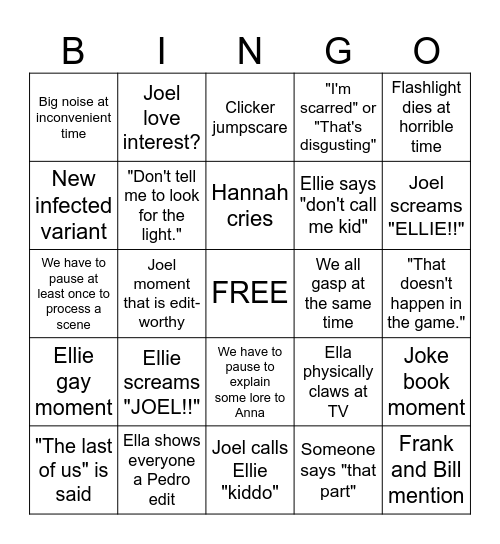 THE LAST OF US BINGO Card