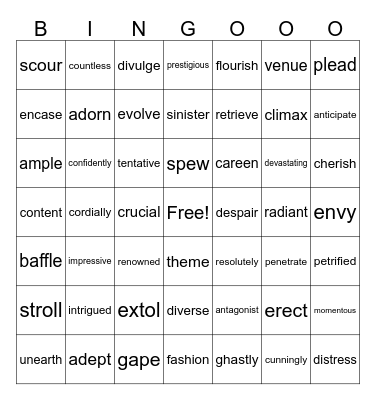 Vocabulary Bingo Card