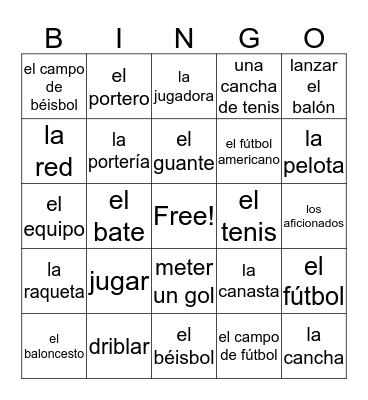 Bingo de los Deportes Bingo Card
