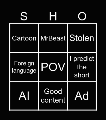 YT Shorts Bingo Card
