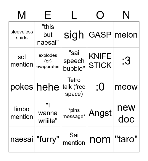 Sebby Bingo Card
