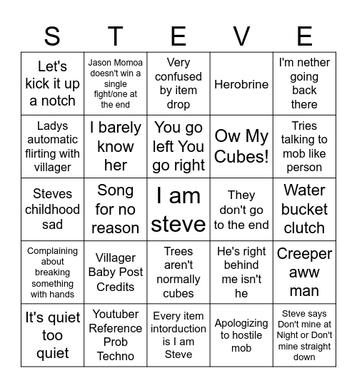 Minecraft Bingo Card