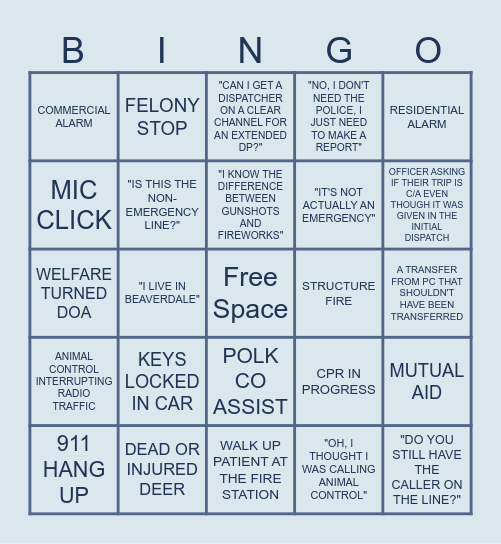 DMPD Dispatch TC Week 2025 Bingo Card