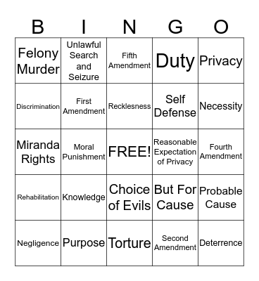 Legal Bingo Card