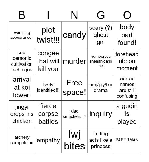 MDZS VOL 2 LET'S GOOOOO Bingo Card