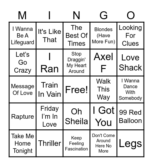 MTV Music Videos 2 Bingo Card
