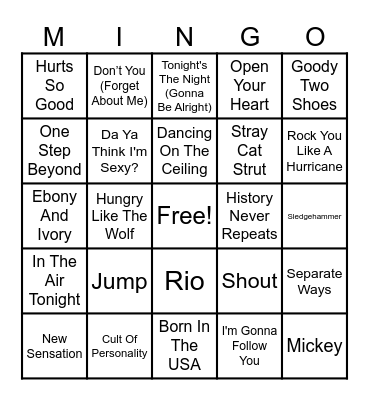 MTV Music Videos 3 Bingo Card