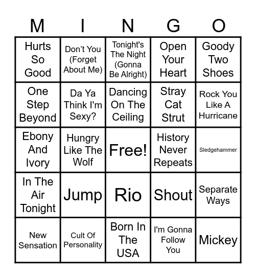 MTV Music Videos 3 Bingo Card