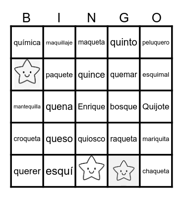 Palabras con que qui Bingo Card