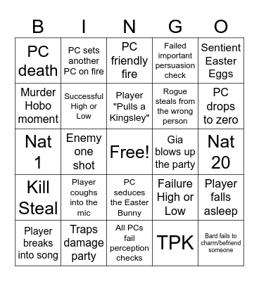 D&D Jingo Bingo Card