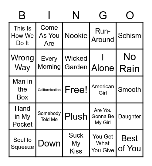 90's Mixtape 2 Bingo Card